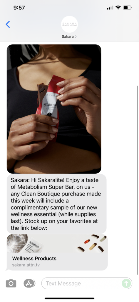Sakara Text Message Marketing Example - 05.10.2021