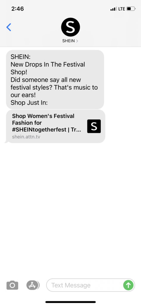 Shein Text Message Marketing Example - 05.11.2021