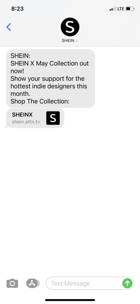 Shein Text Message Marketing Example - 05.18.2021