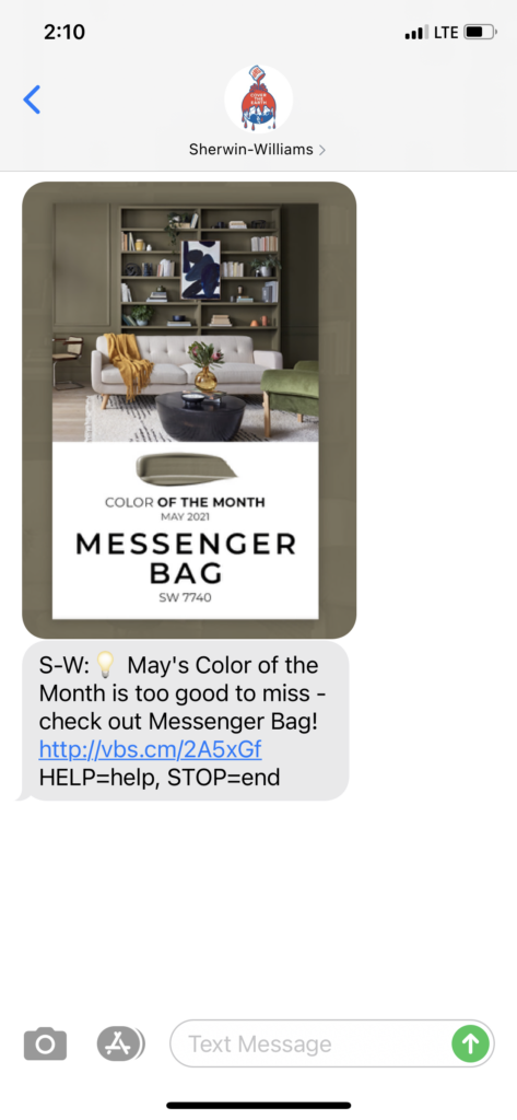 Sherwin Williams Text Message Marketing Example - 05.13.2021