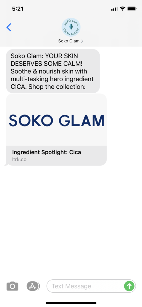 Soko Glam Text Message Marketing Example - 05.15.2021