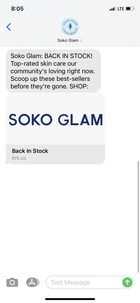 Soko Glam Text Message Marketing Example - 05.19.2021