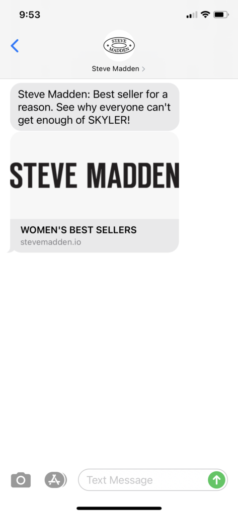 Steve Madden Text Message Marketing Example - 05.09.2021
