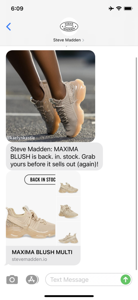 Steve Madden Text Message Marketing Example - 05.23.2021
