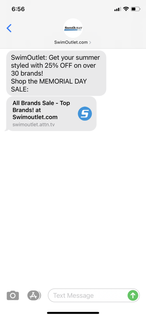 SwimOutlet.com Text Message Marketing Example - 05.26.2021
