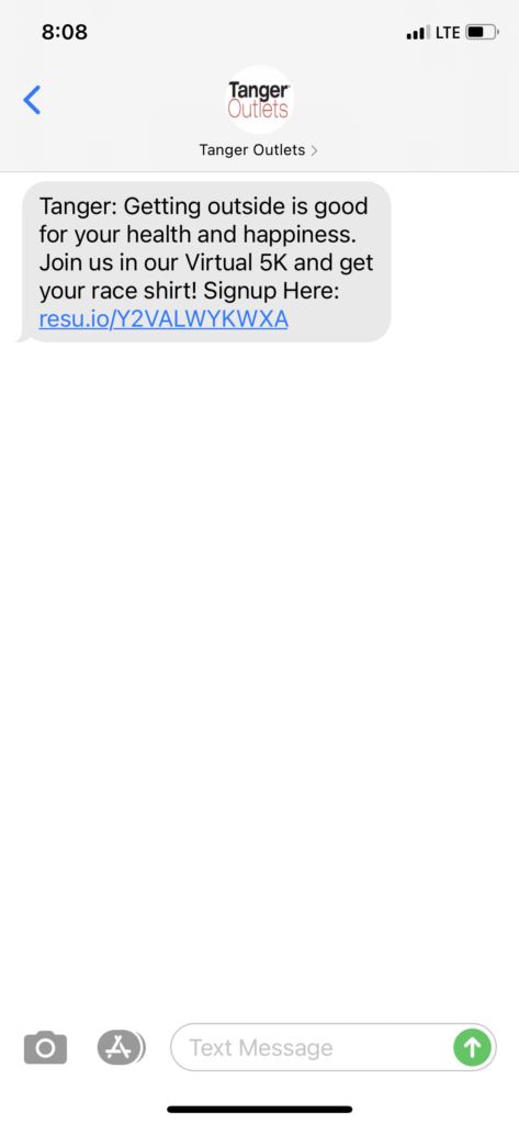 Tanger Outlets Text Message Marketing Example - 05.19.2021