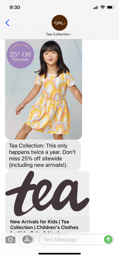 Tea Collection Text Message Marketing Example - 04.30.2021