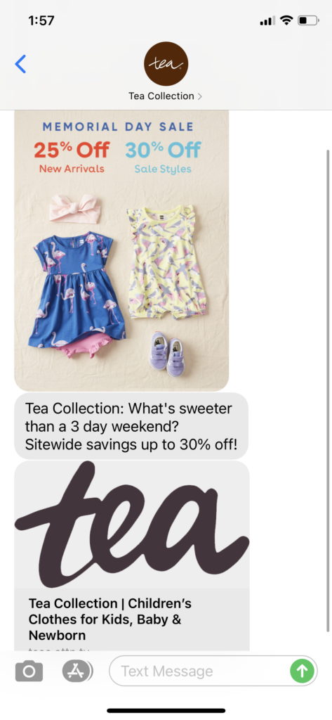 Tea Collection Text Message Marketing Example - 05.29.2021