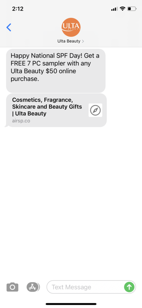 Ulta Beauty Text Message Marketing Example - 05.28.2021