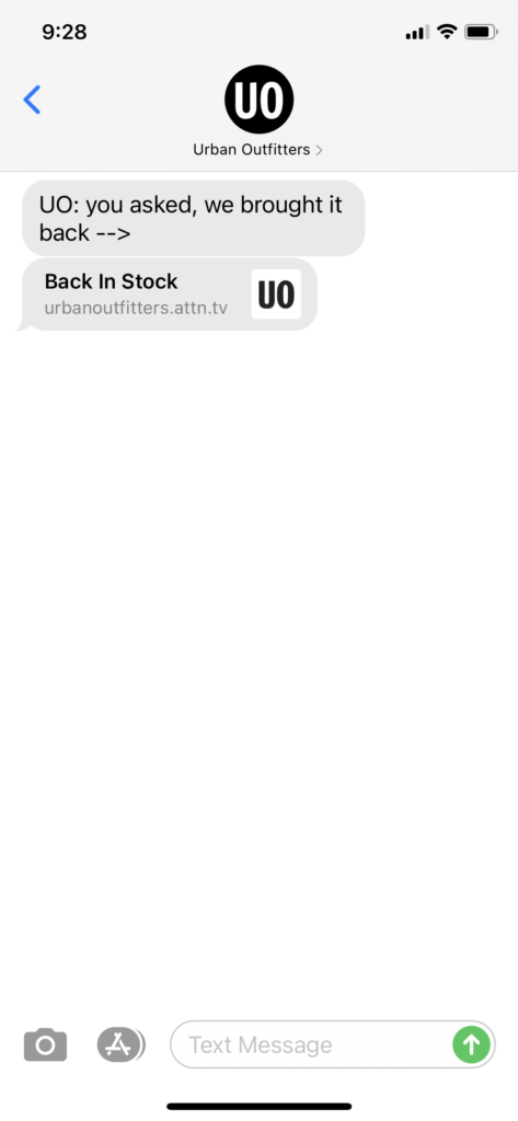Urban Outfitters Text Message Marketing Example - 04.30.2021