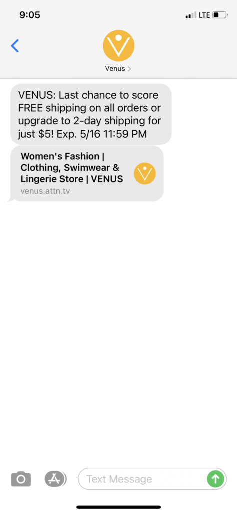 Venus 1 Text Message Marketing Example - 05.16.2021