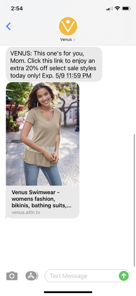 Venus Text Message Marketing Example - 05.09.2021