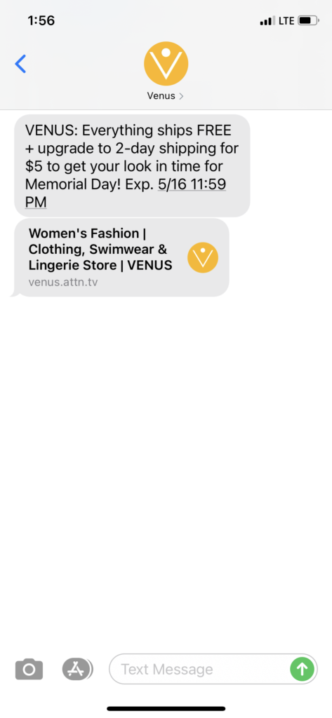 Venus Text Message Marketing Example - 05.14.2021