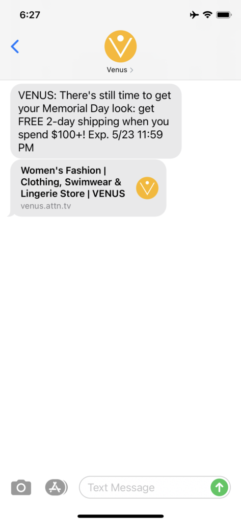 Venus Text Message Marketing Example - 05.22.2021