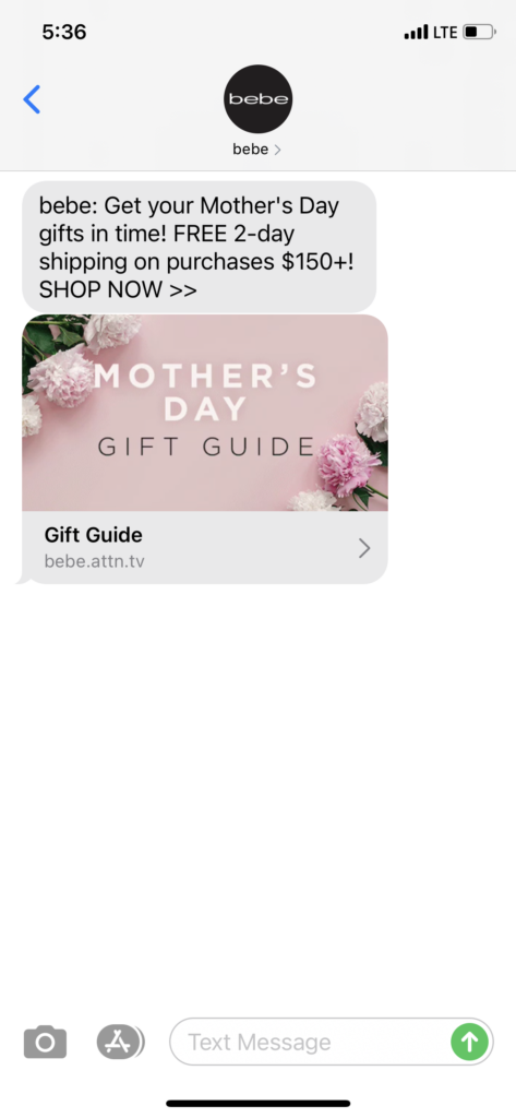 bebe Text Message Marketing Example - 05.03.2021