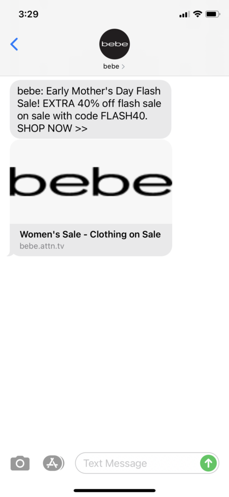 bebe Text Message Marketing Example - 05.06.2021