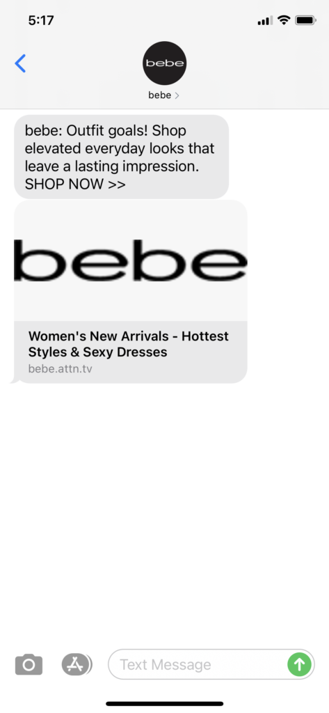 bebe Text Message Marketing Example - 05.15.2021