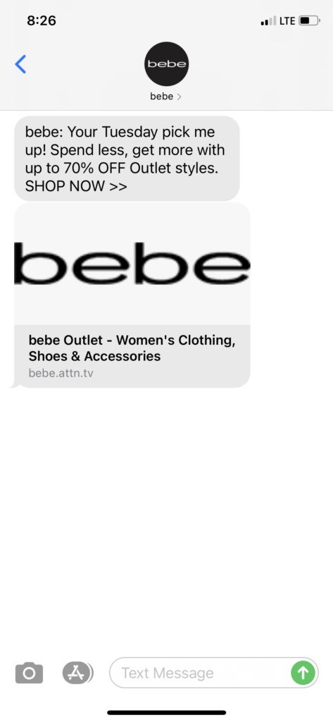 bebe Text Message Marketing Example - 05.18.2021