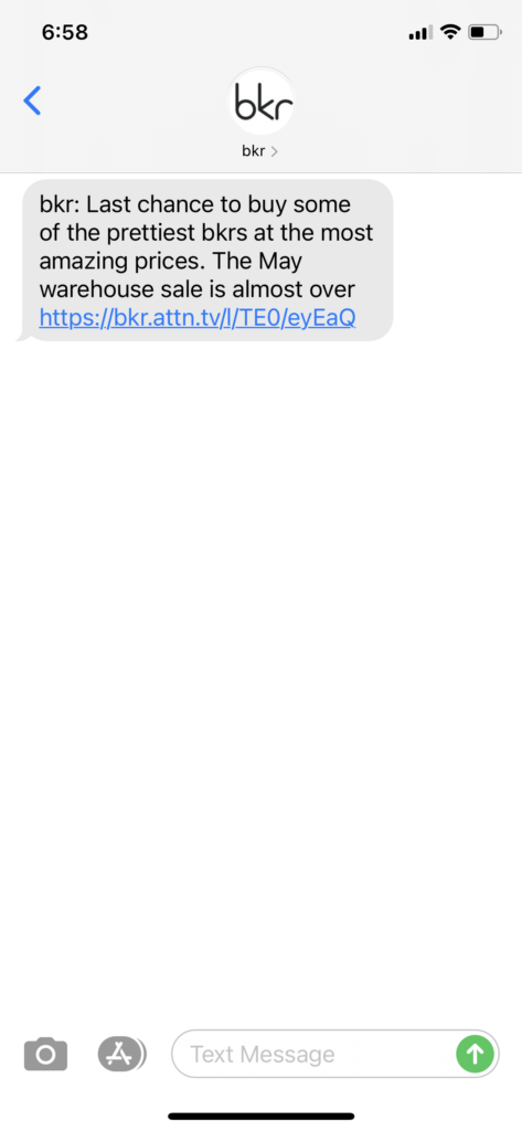 bkr Text Message Marketing Example - 05.26.2021