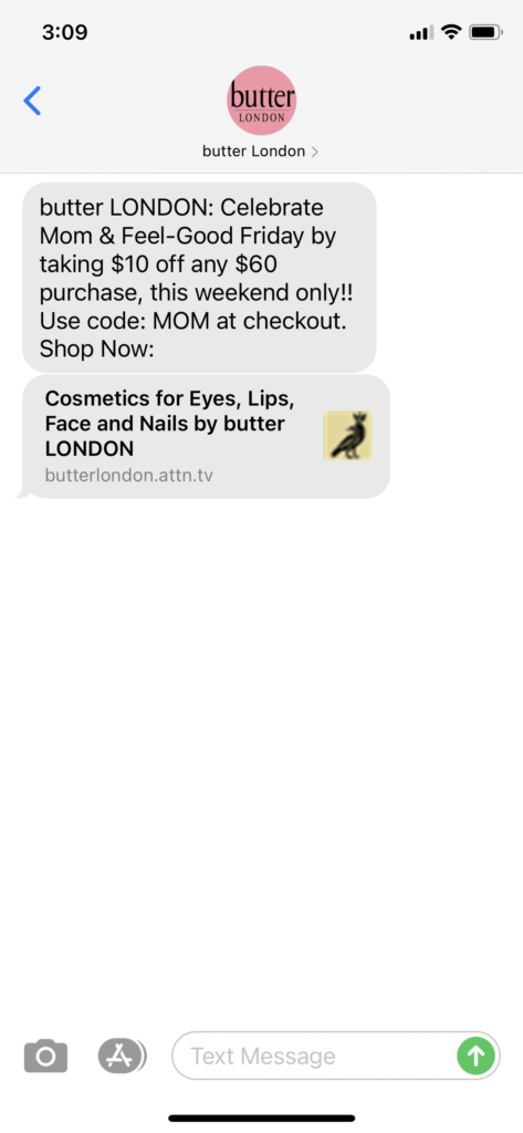 butter London Text Message Marketing Example - 05.07.2021