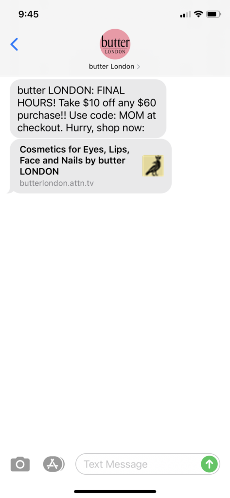 butter London Text Message Marketing Example - 05.10.2021