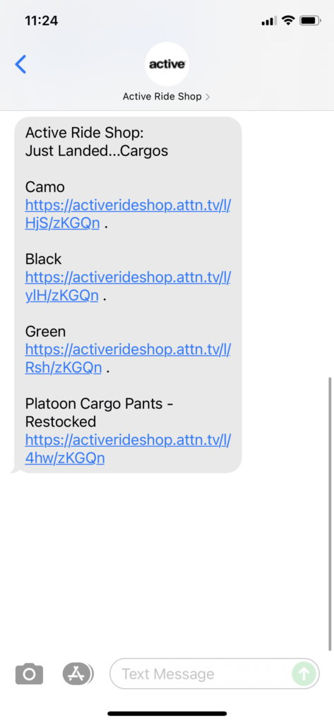 Active Ride Shop Text Message Marketing Example - 06.07.2021