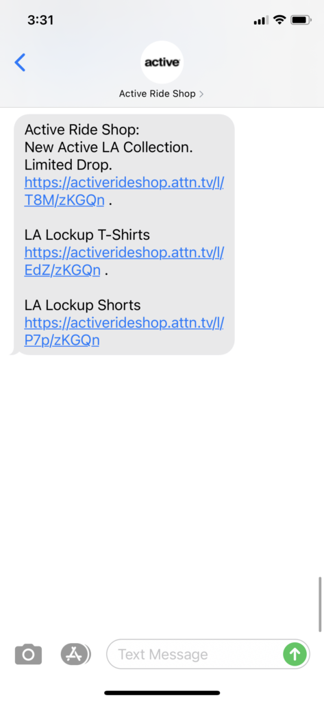 Active Ride Shop Text Message Marketing Example - 06.11.2021
