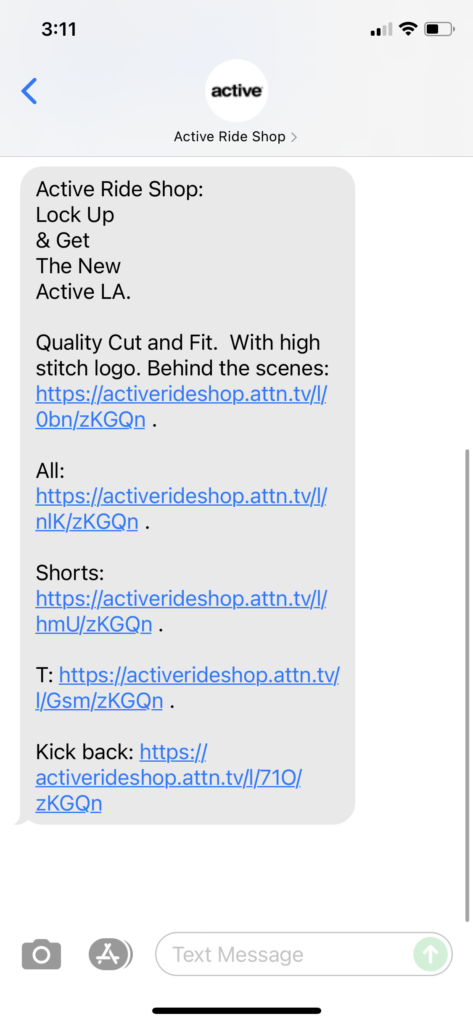 Active Ride Shop Text Message Marketing Example - 06.20.2021