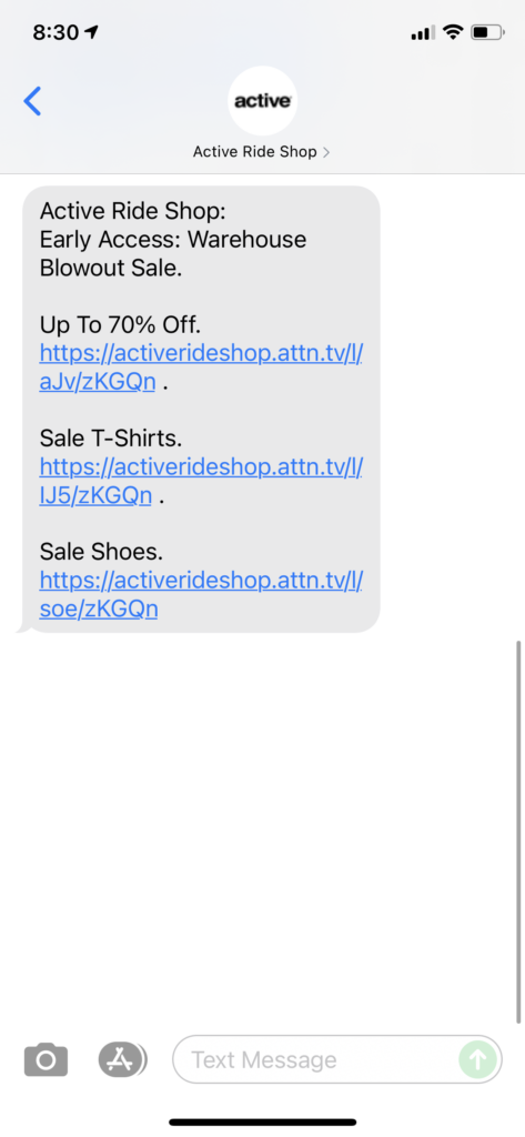 Active Ride Shop Text Message Marketing Example - 06.23.2021