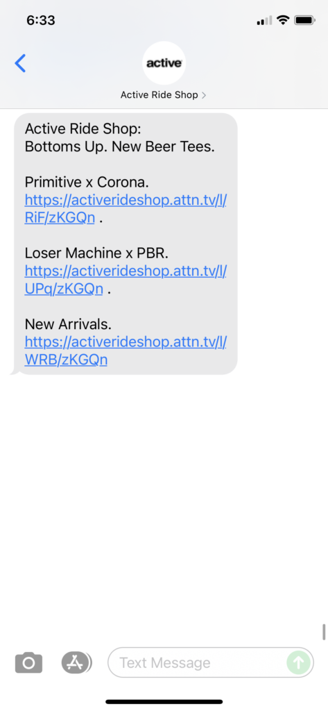 Active Ride Shop Text Message Marketing Example - 06.30.2021