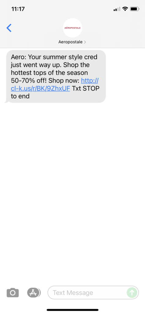 Aeropostale Text Message Marketing Example - 06.09.2021