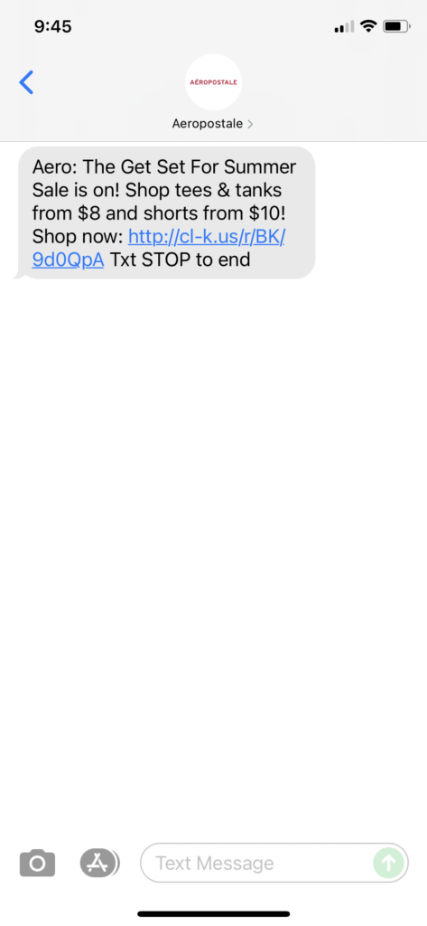 Aeropostale Text Message Marketing Example - 06.18.2021