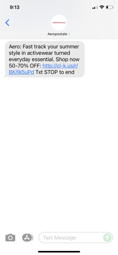 Aeropostale Text Message Marketing Example - 06.29.2021