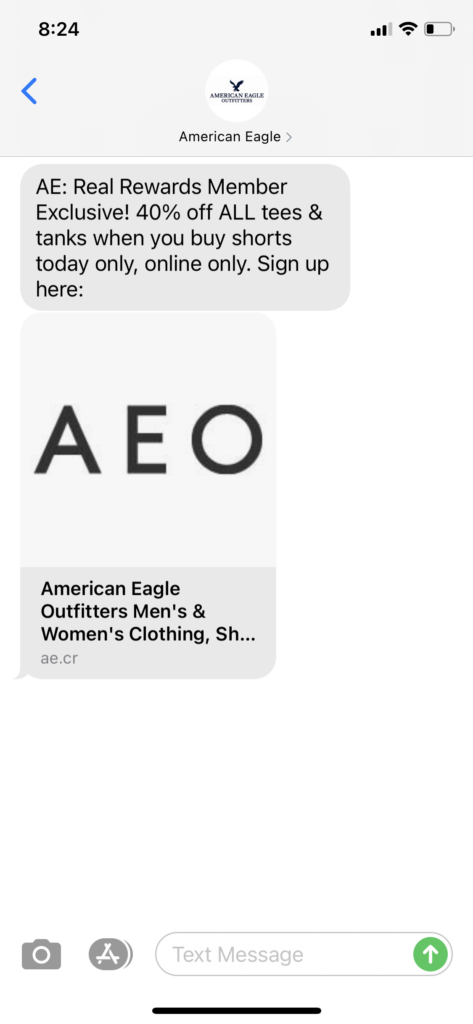 American Eagle Text Message Marketing Example - 06.08.2021