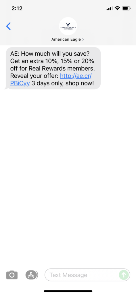 American Eagle Text Message Marketing Example - 06.21.2021