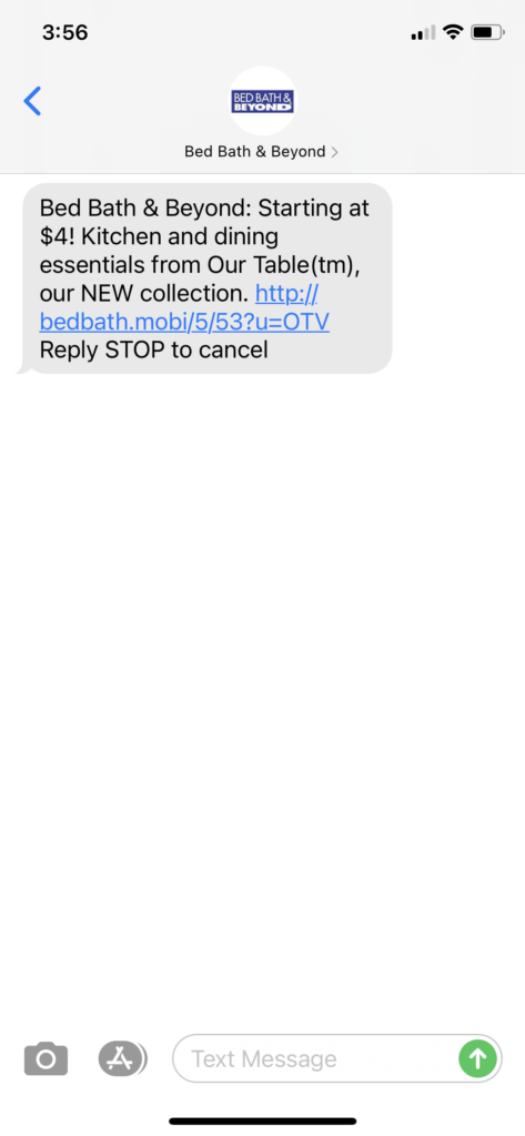 Bed Bath & Beyond Text Message Marketing Example - 06.07.2021