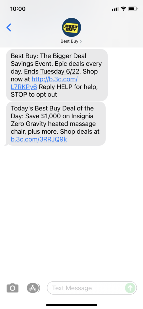 Best Buy Text Message Marketing Example - 06.17.2021