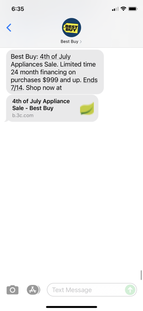 Best Buy Text Message Marketing Example - 06.30.2021