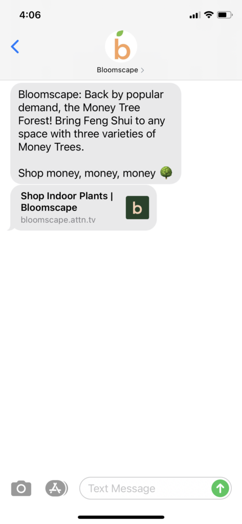Bloomscape Text Message Marketing Example - 06.05.2021