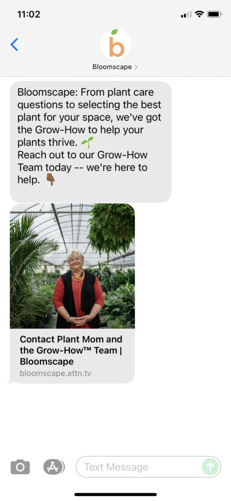 Bloomscape Text Message Marketing Example - 06.10.2021