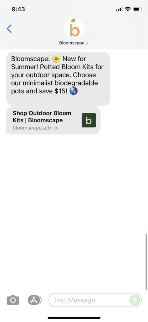 Bloomscape Text Message Marketing Example - 06.18.2021