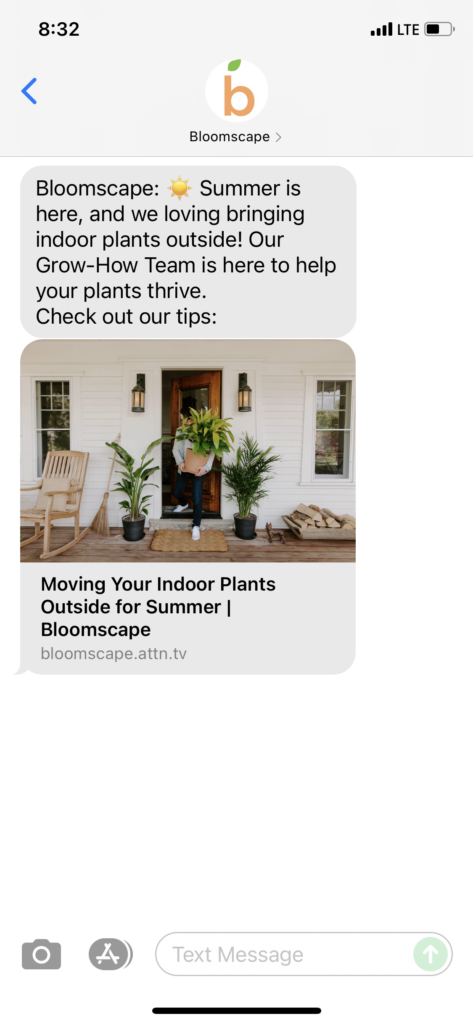Bloomscape Text Message Marketing Example - 06.23.2021