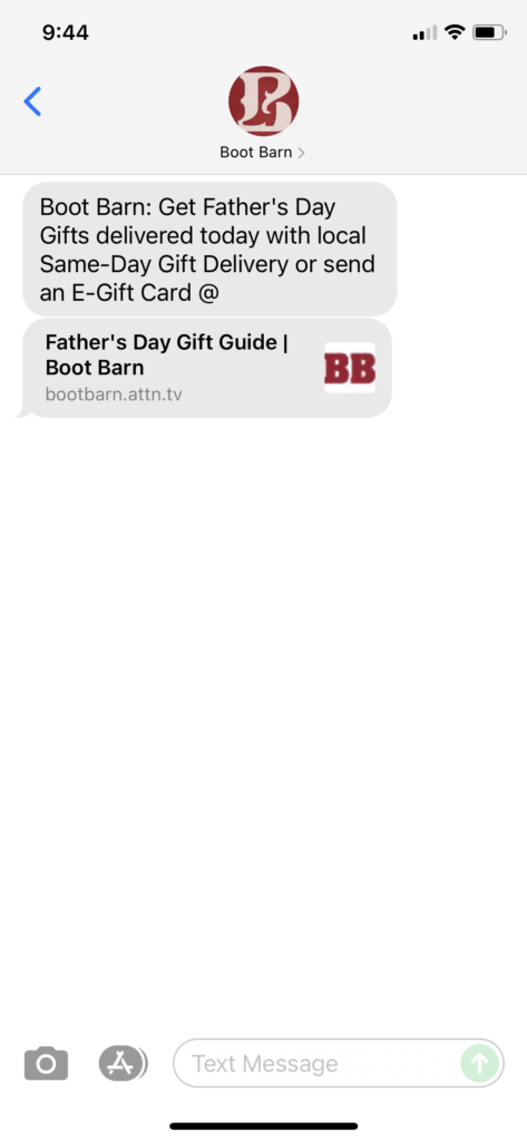 Boot Barn Text Message Marketing Example - 06.18.2021