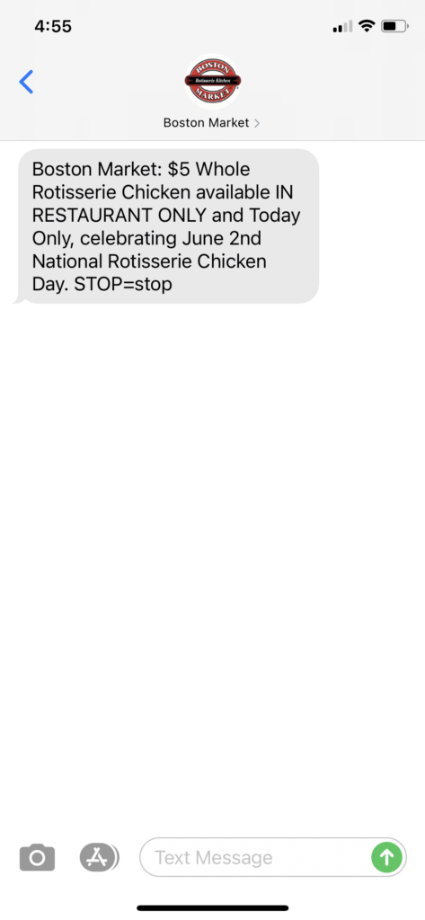 Boston Market Text Message Marketing Example - 06.02.2021