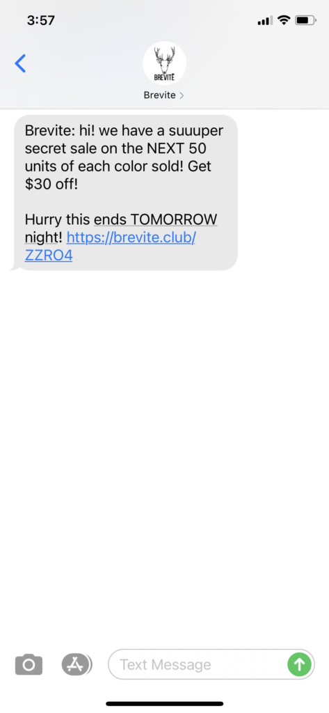 Brevite Text Message Marketing Example - 06.07.2021