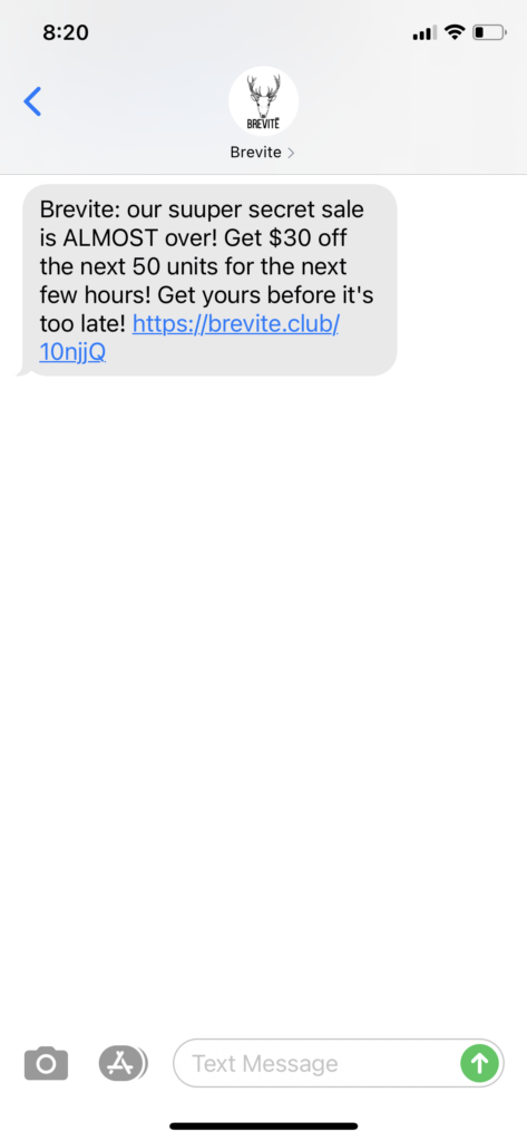 Brevite Text Message Marketing Example - 06.08.2021