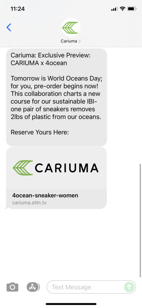 Cariuma Text Message Marketing Example - 06.07.2021