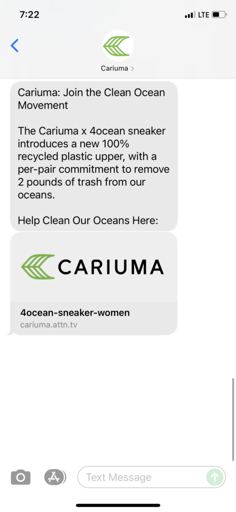 Cariuma Text Message Marketing Example - 06.14.2021