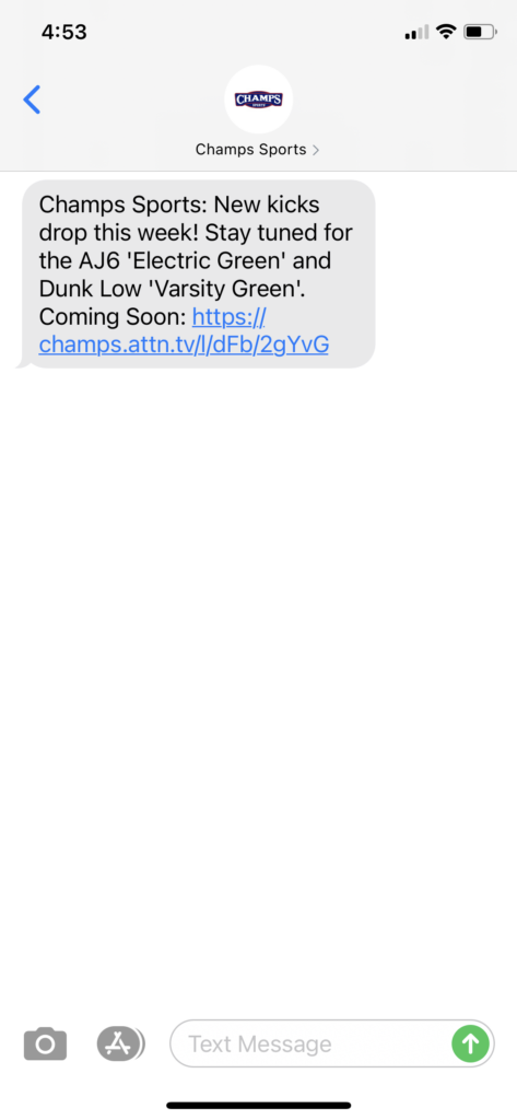 Champs Sports Text Message Marketing Example - 06.02.2021