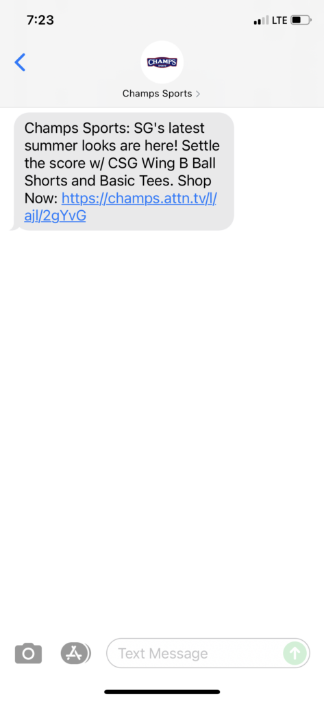 Champs Text Message Marketing Example - 06.14.2021